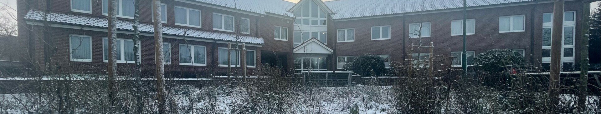 Rathaus im Januar - Ansicht vom Rathausplatz - Beet mit Schnee - qf