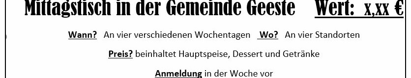 Gutschein Mittagstisch Geschenk gesellig Essen Freiwilligenagentur Geeste