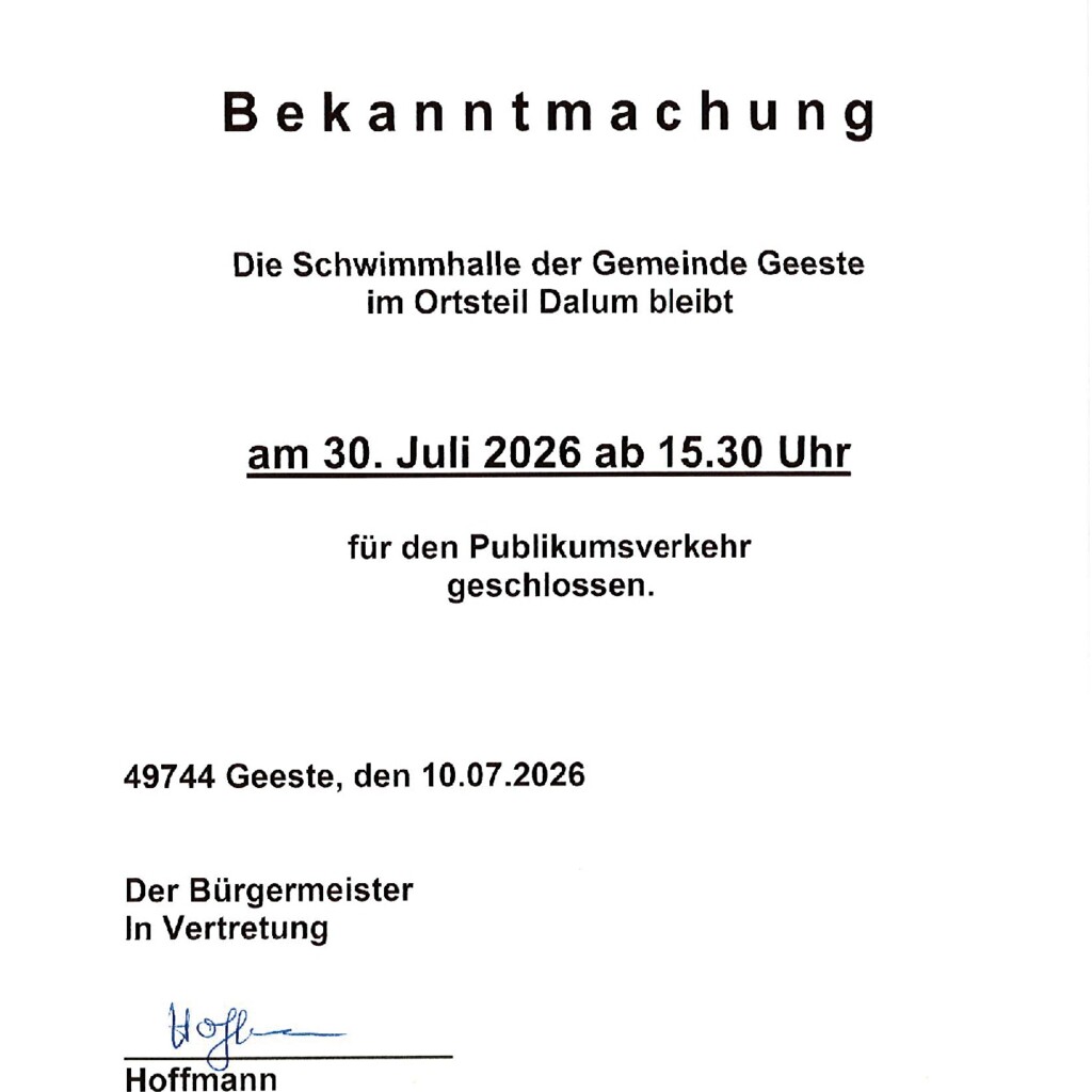 Schwimmen entfällt 30 Juli 2026
