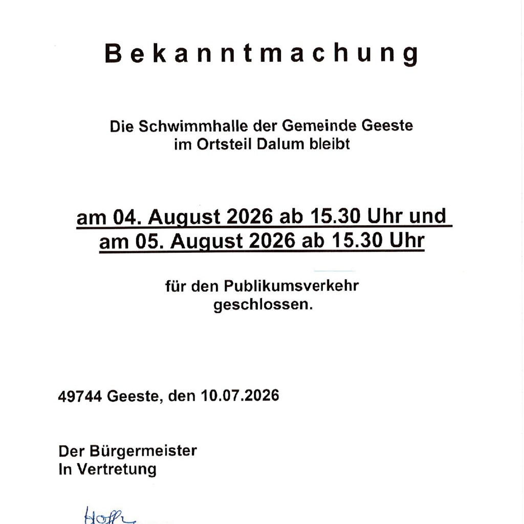 Schwimmen entfällt 04.-05. August