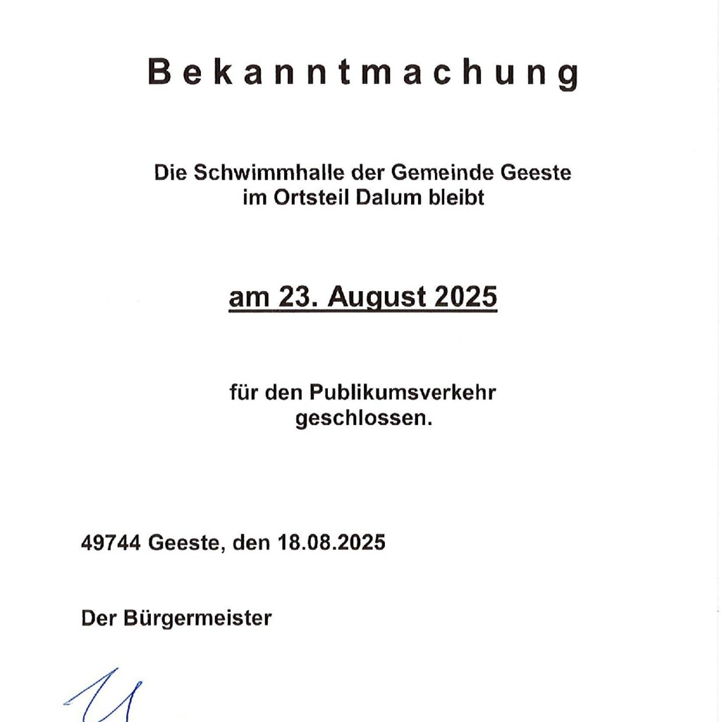 Schwimmhalle geschlosssen August 2025