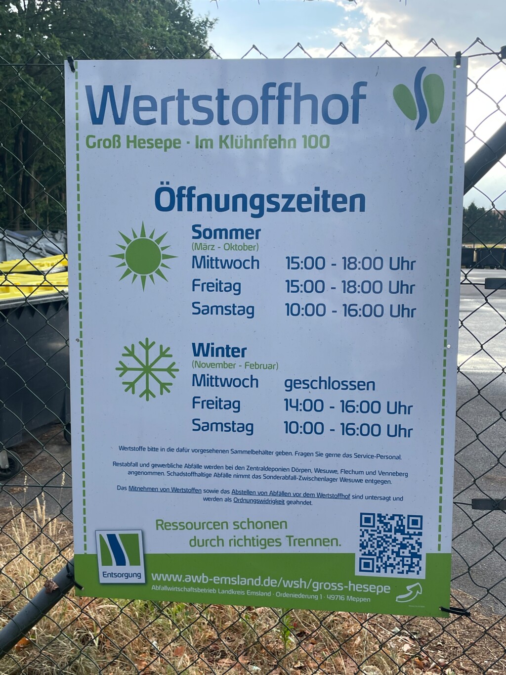 Öffnungszeiten Wertstoffhof / Gartenabfallplatz Groß Hesepe - Gemeinde Geeste