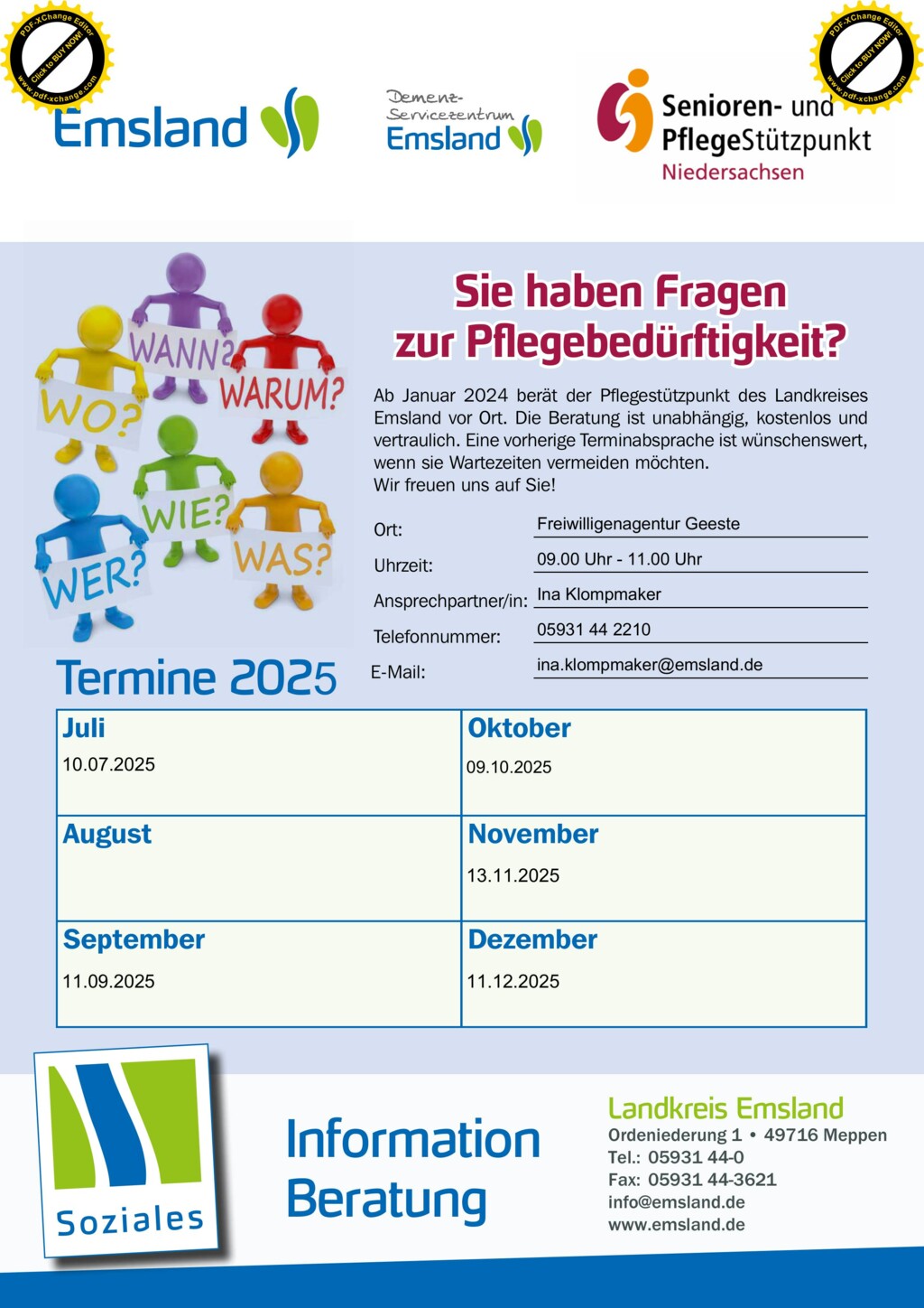 Beratungstermine Geeste August bis Dezember 2025