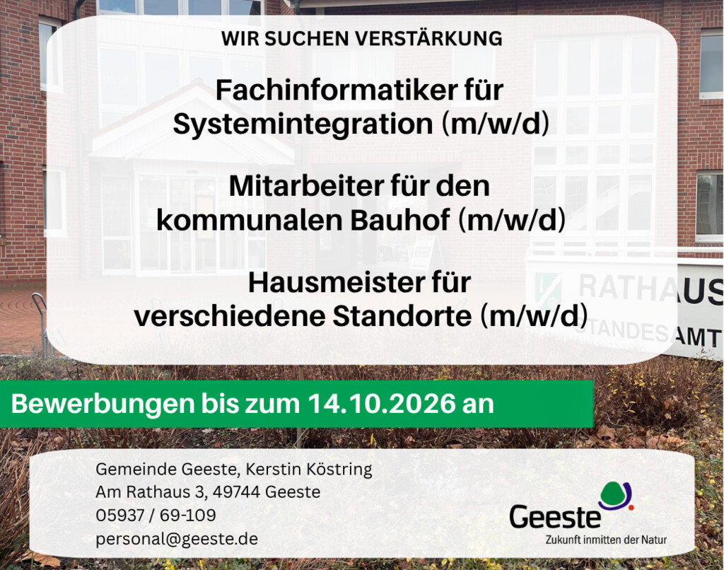 Stellenanzeige Fachinformatiker Hausmeister Bauhof