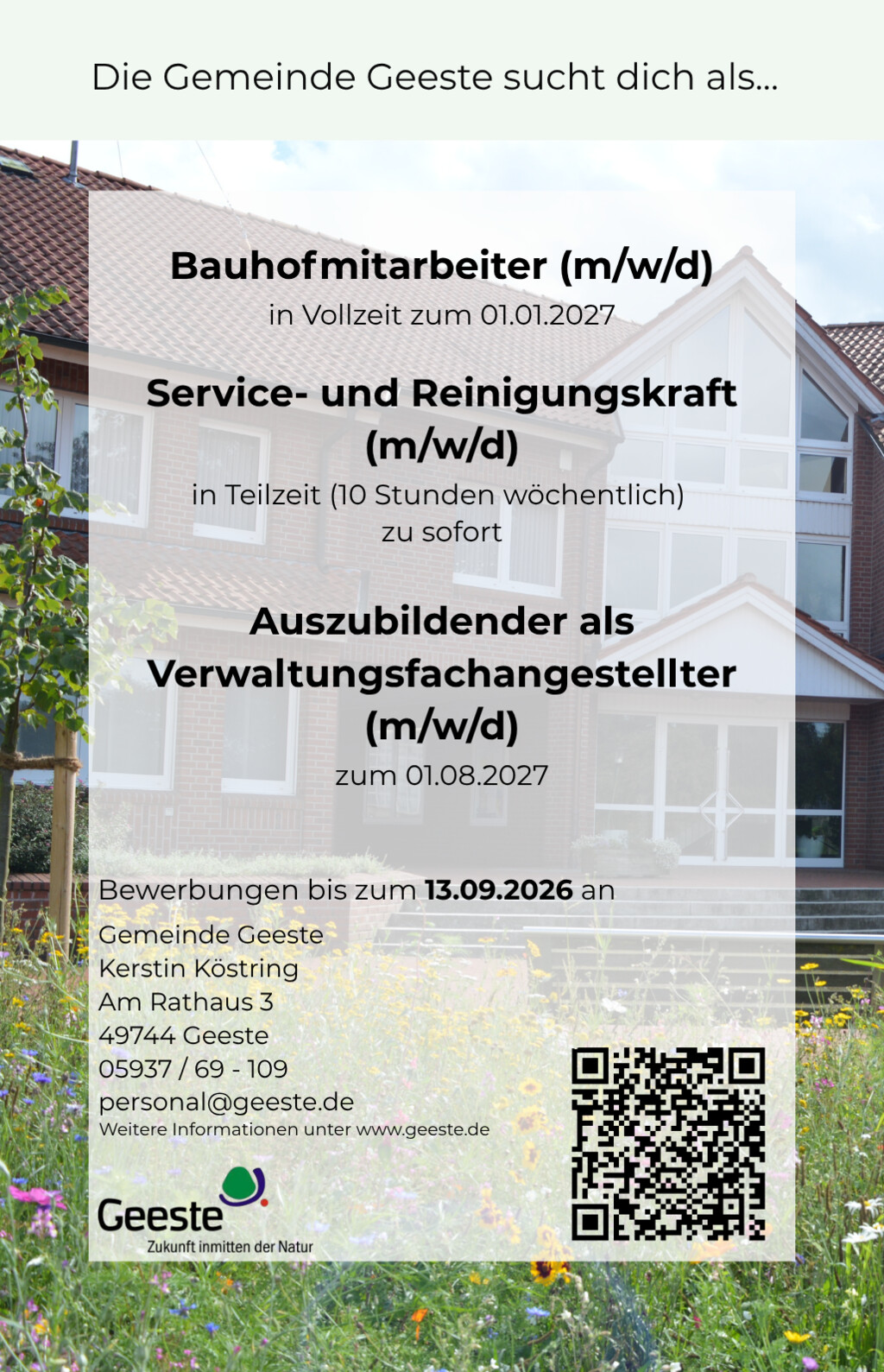 Stellenanzeige Bauhof Servicekraft Azubi 2026