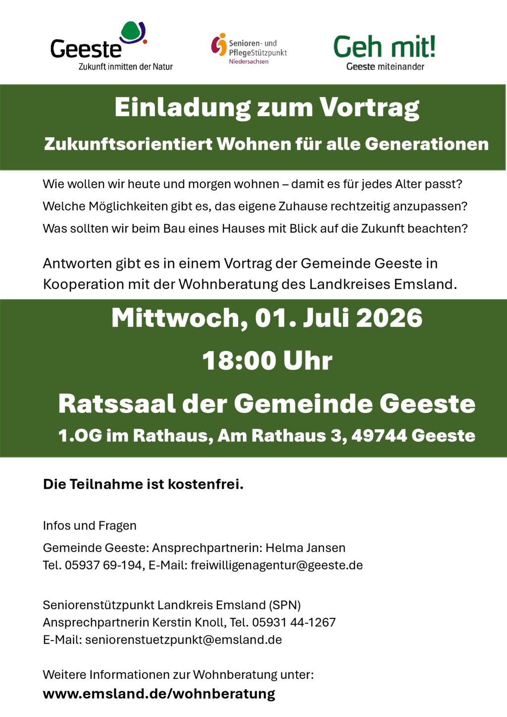 Einladung zum Vortrag Wohnberatung  Juli 2026