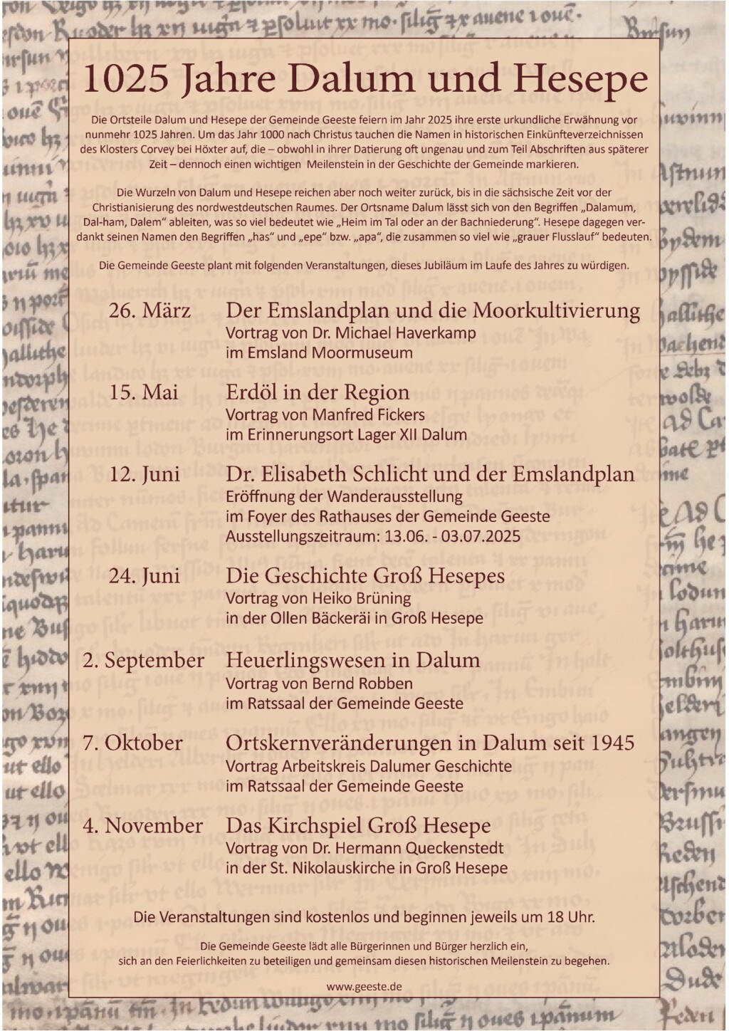 Veranstaltungsübersicht 1025 Jahre Dalum und Hesepe in 2025 4c